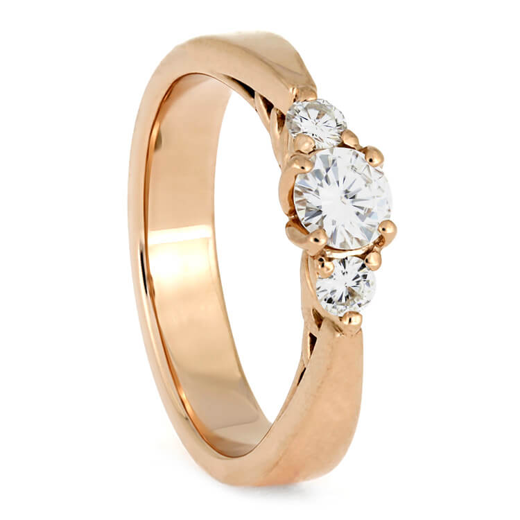 Rose Gold Bridal Set, Three Stone Engagement Ring With Matching Shadow Band