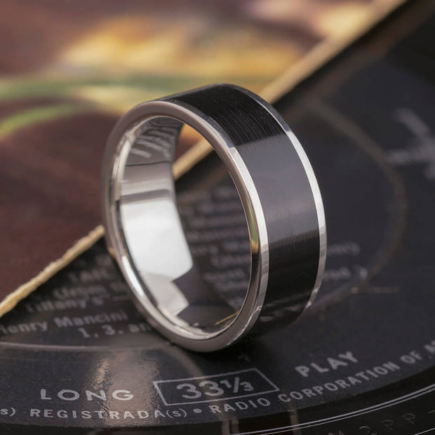 Vinyl Record Ring, Titanium Wedding Band With Vinyl LP Inlay-3838 - Jewelry by Johan