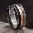 Meteorite Ring With Twin Pinstripes, Redwood Men's Wedding Band-3839 - Jewelry by Johan