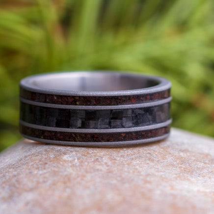Carbon Fiber Wedding Band with Crushed Dinosaur Bone-3840 - Jewelry by Johan