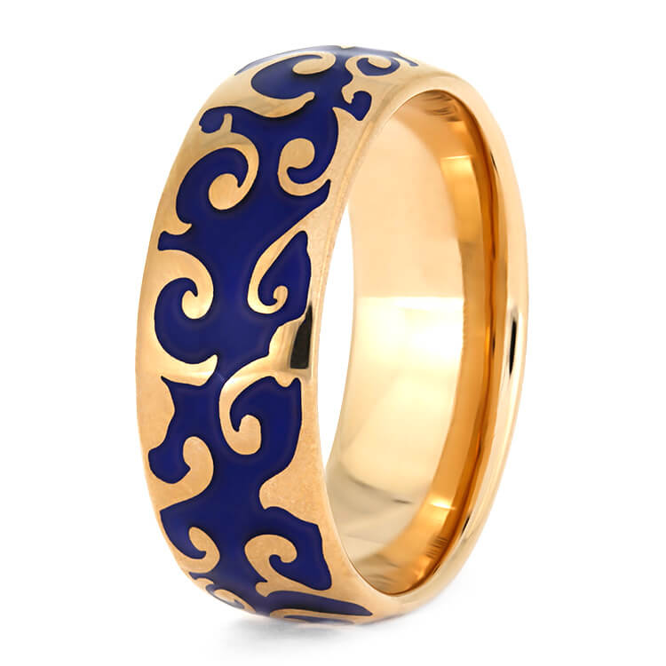 Rose Gold Ring With Intricate Blue Enamel Decoration-3843 - Jewelry by Johan