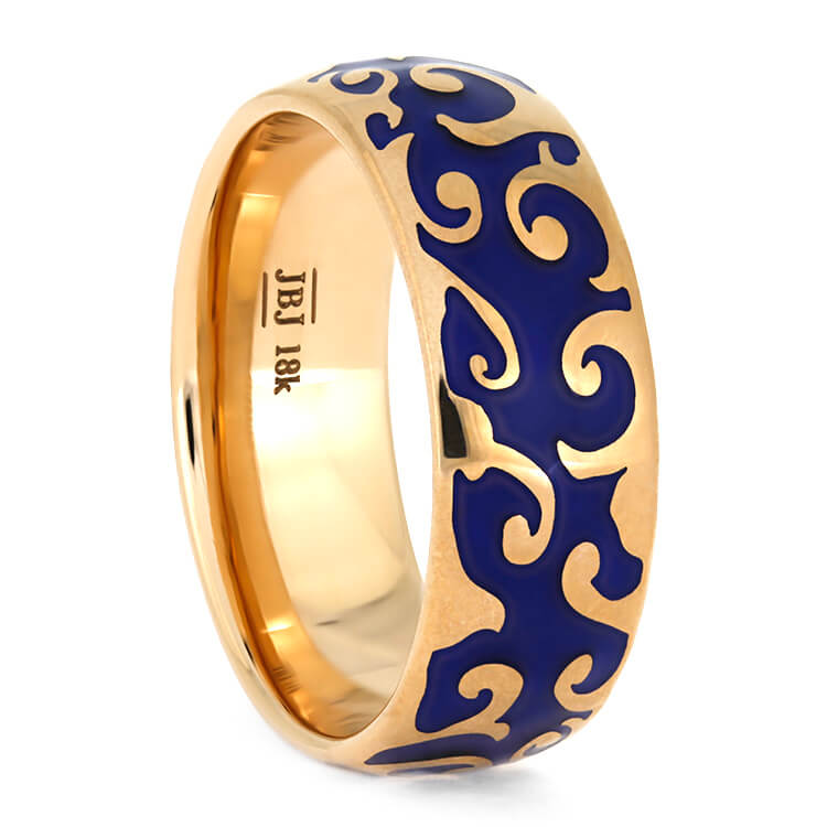 Rose Gold Ring With Intricate Blue Enamel Decoration-3843 - Jewelry by Johan