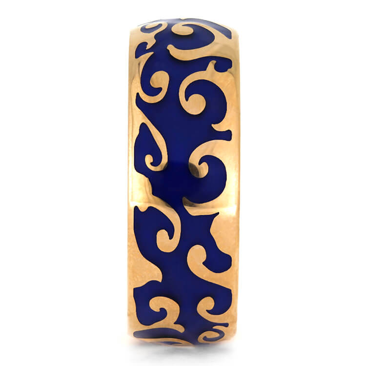 Rose Gold Ring With Intricate Blue Enamel Decoration-3843 - Jewelry by Johan