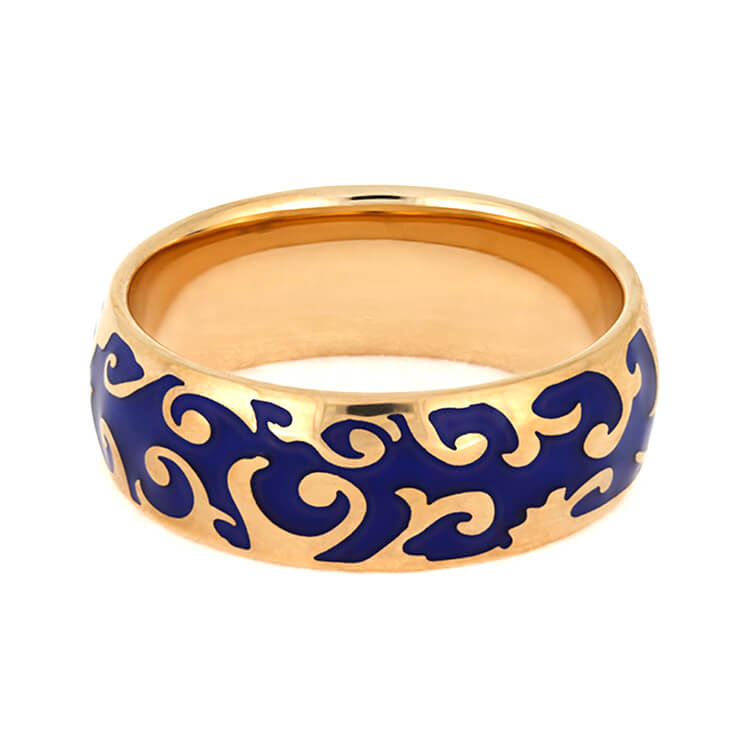 Rose Gold Ring With Intricate Blue Enamel Decoration-3843 - Jewelry by Johan
