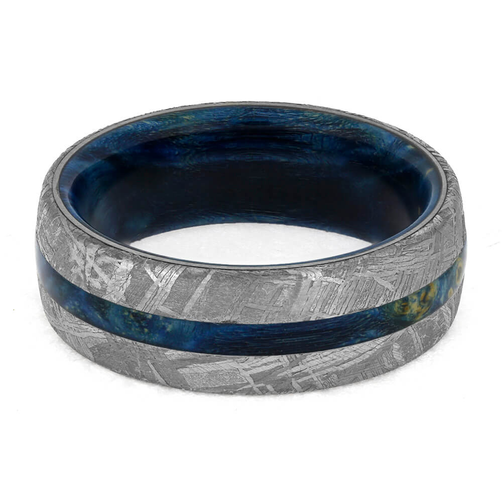 Blue Men's Ring With Gibeon Meteorite, Colorful Wedding Band