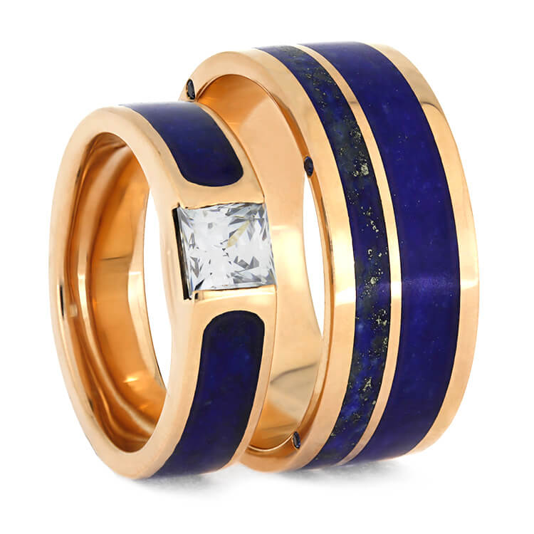 Rose Gold Wedding Ring Set With Lapis Lazuli