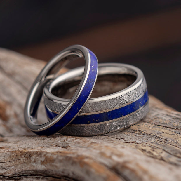 Lapis Lazuli His and Hers Wedding Band Set