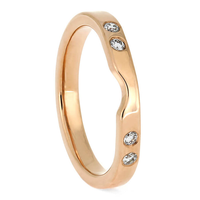 Rose Gold Bridal Set, Three Stone Engagement Ring With Matching Shadow Band