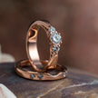 Rose Gold Bridal Set, Three Stone Engagement Ring With Matching Shadow Band