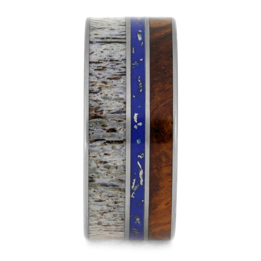 Antler And Stardust™ Men's Wedding Band With Amboyna Wood-3873 - Jewelry by Johan
