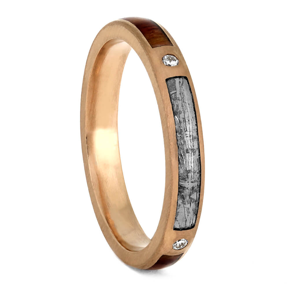 Meteorite And Tulipwood Wedding Ring Set