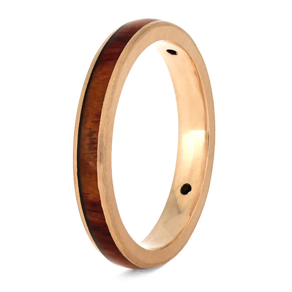 Meteorite And Tulipwood Wedding Band, Diamond Ring In Rose Gold-3881 - Jewelry by Johan