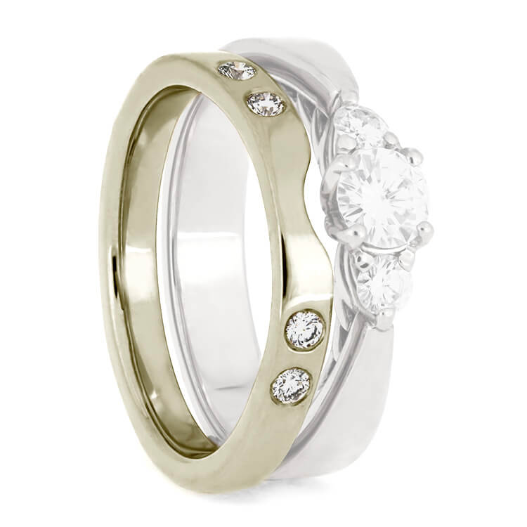 White Gold Women's Wedding Band With Diamonds, Custom Shadow Band-3885WG - Jewelry by Johan