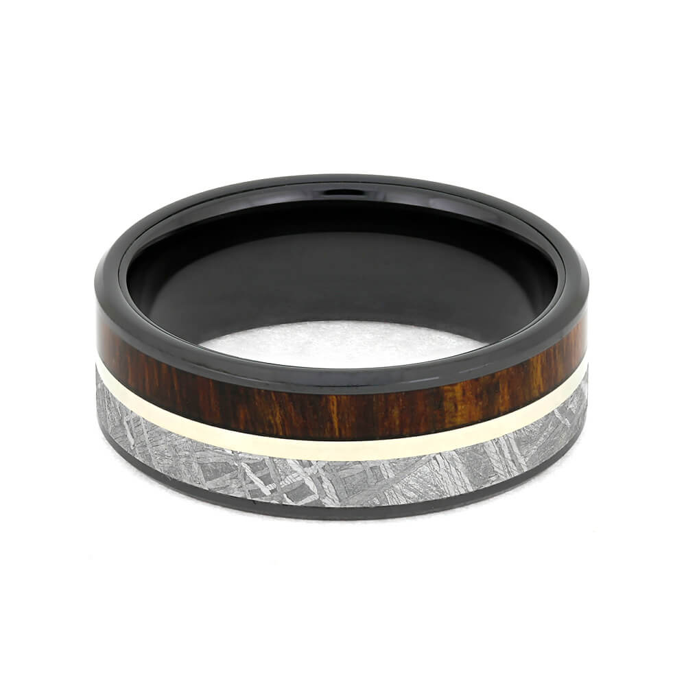 Black Ceramic Ring With Meteorite And Carribean Rosewood-3888 - Jewelry by Johan
