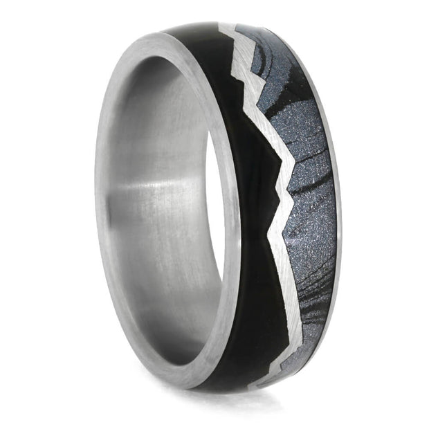 Mountain Ring With Ebony Wood And Mokume Gane-3890 - Jewelry by Johan