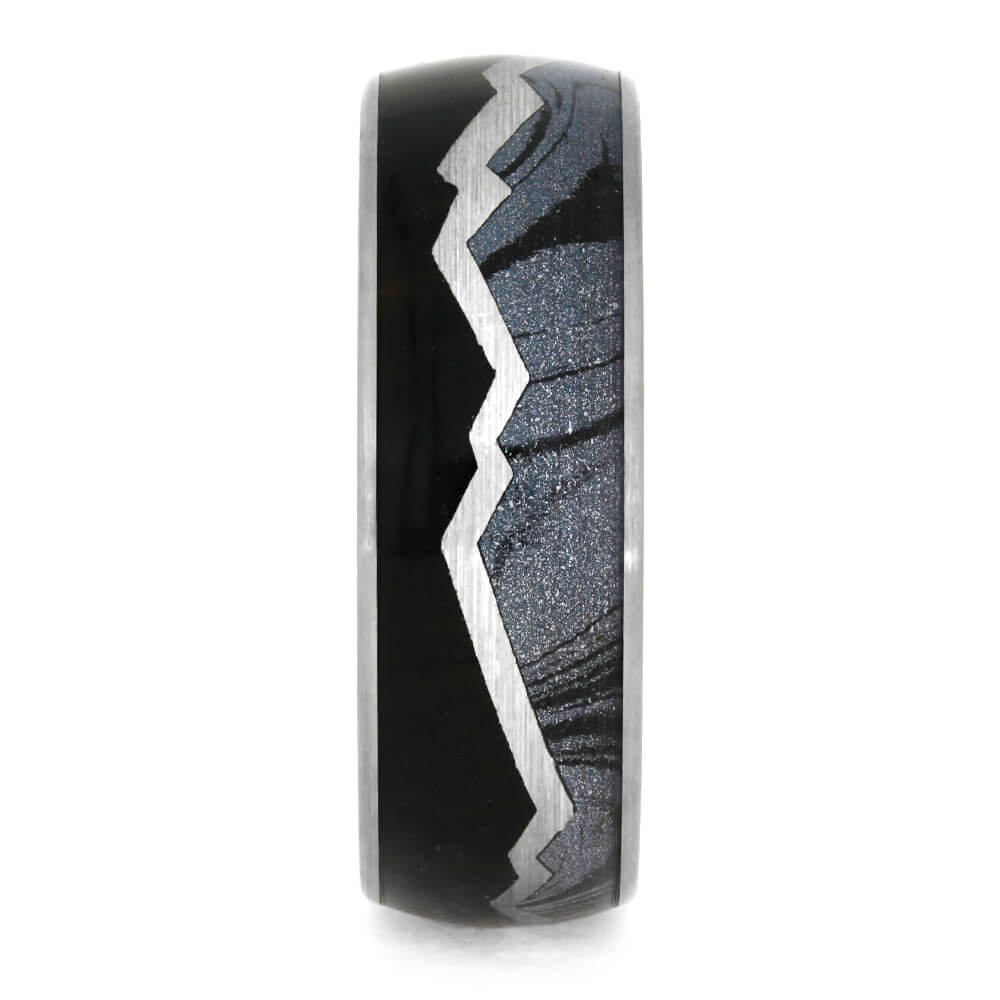 Mountain Ring With Ebony Wood And Mokume Gane-3890 - Jewelry by Johan