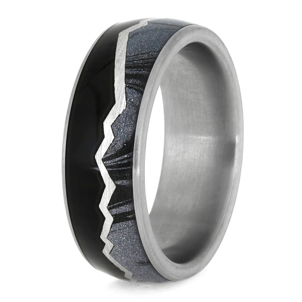 Mountain Ring With Ebony Wood And Mokume Gane-3890 - Jewelry by Johan