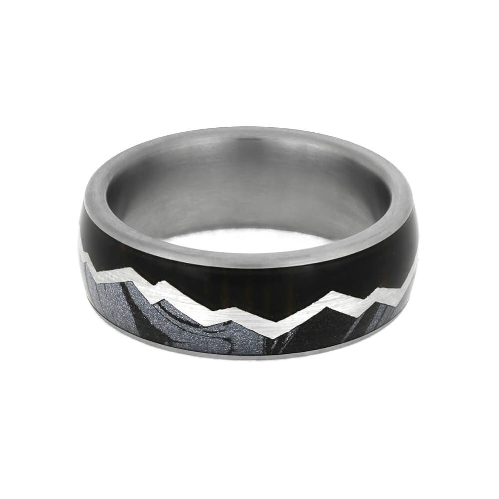 Mountain Ring With Ebony Wood And Mokume Gane-3890 - Jewelry by Johan