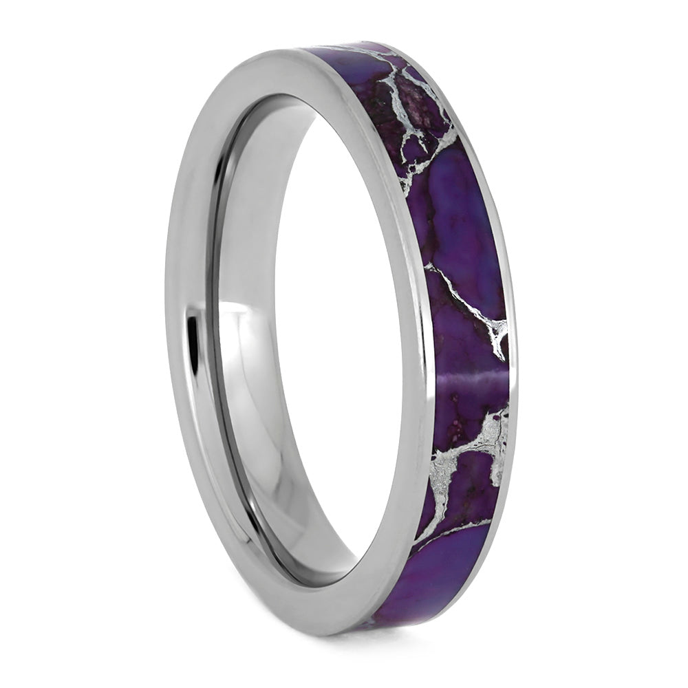 Lightning Turquoise Ring, Titanium Wedding Band With Violet Turquoise-3893 - Jewelry by Johan