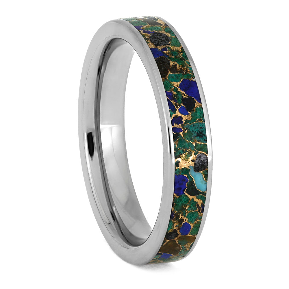 Desert Mosaic Ring, Handmade Titanium Ring With Unique Gem Inlay-3896 - Jewelry by Johan