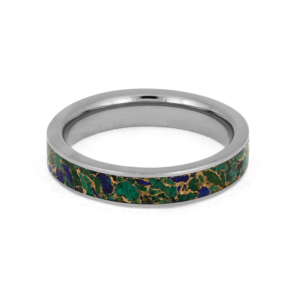 Desert Mosaic Ring, Handmade Titanium Ring With Unique Gem Inlay-3896 - Jewelry by Johan