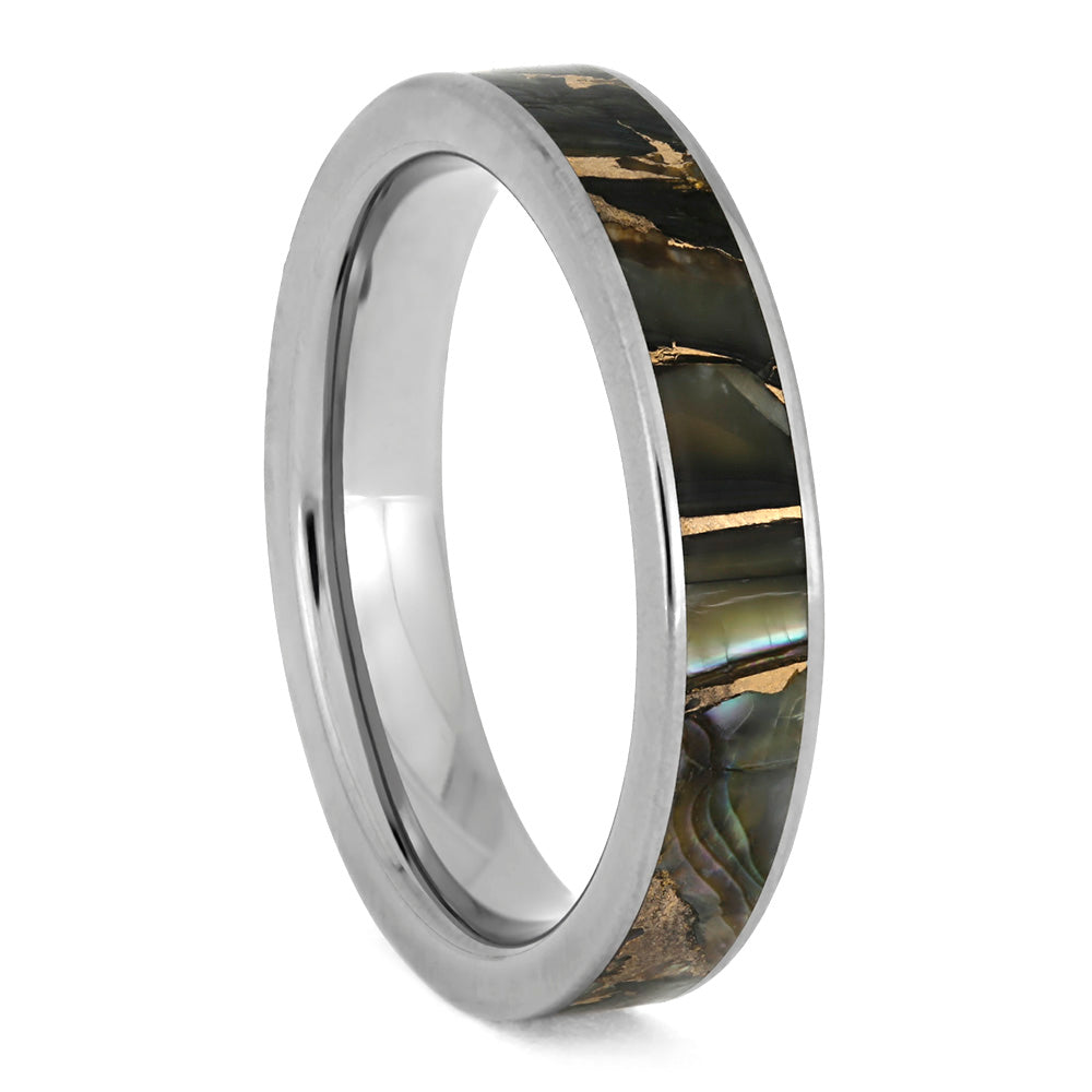 Bronze Abalone Ring, Color Changing Wedding Band In Titanium-3897 - Jewelry by Johan