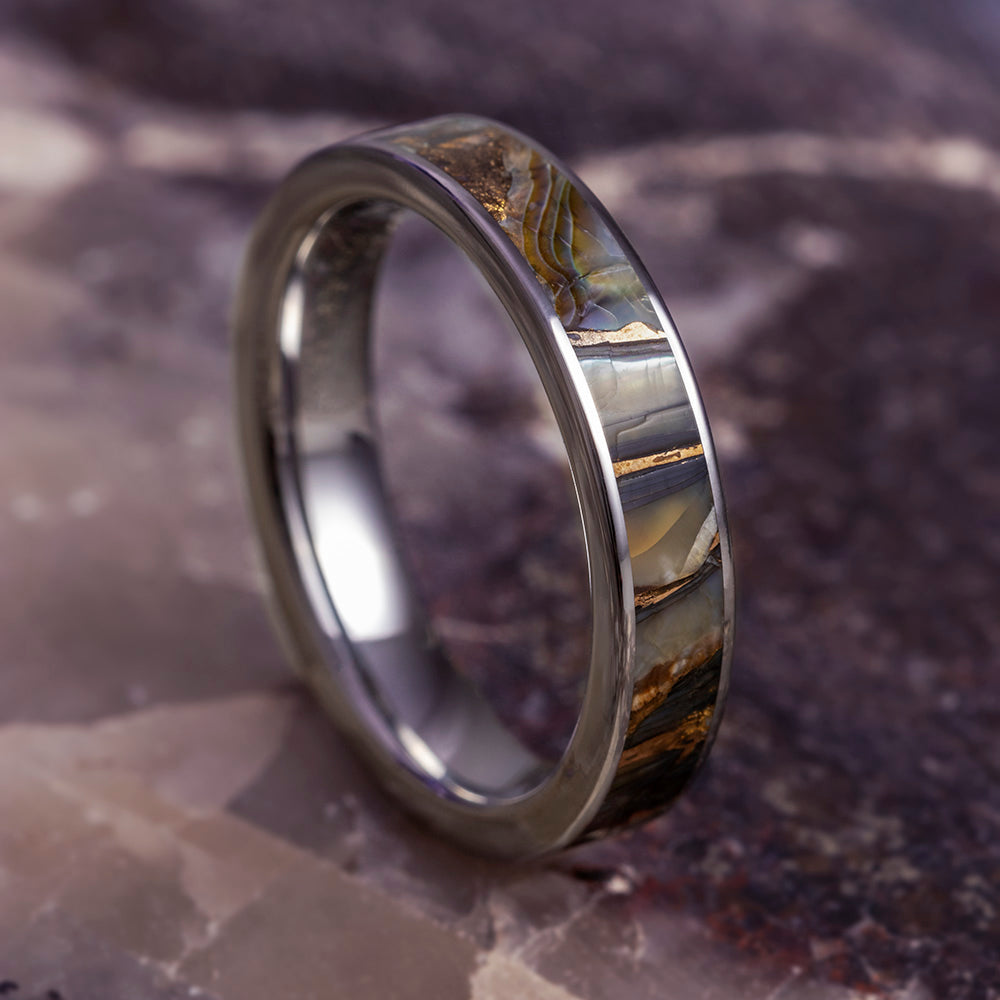 Bronze Abalone Ring, Color Changing Wedding Band In Titanium-3897 - Jewelry by Johan