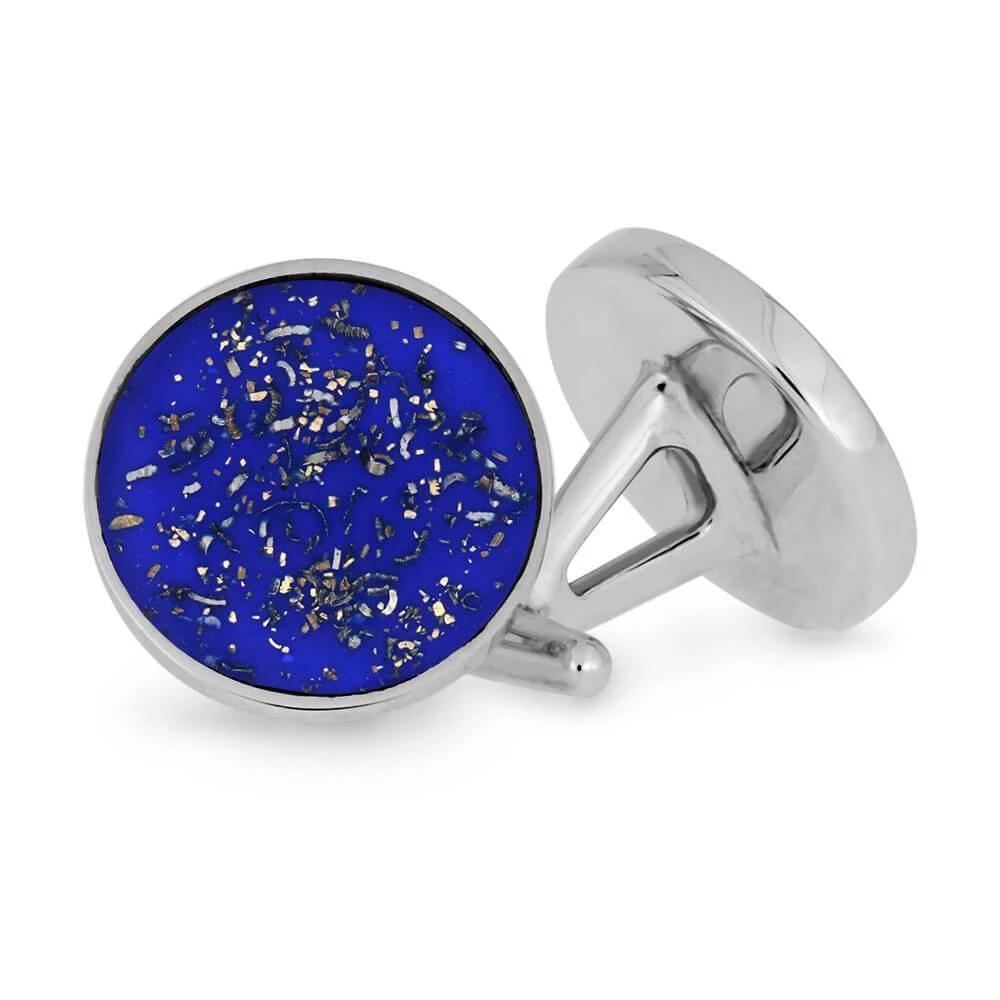 Round Blue Stardust™ Cuff Links in Sterling Silver