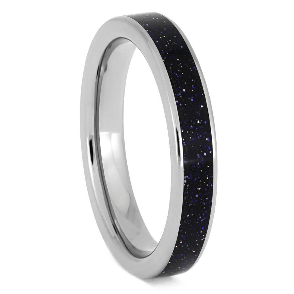 Blue Goldstone Ring, Sparkling Sky Wedding Band - Jewelry by Johan