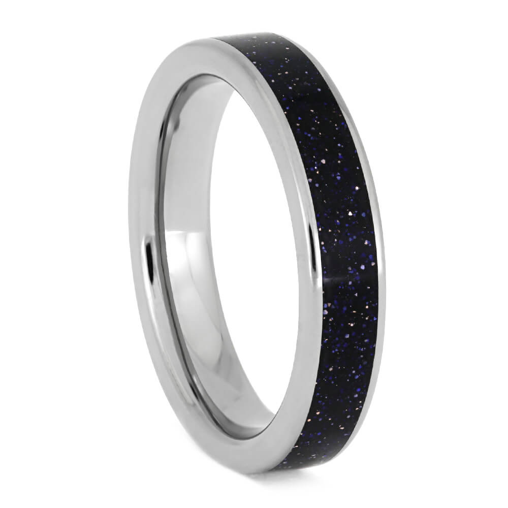 Blue Goldstone Wedding Band, Solid Titanium Ring