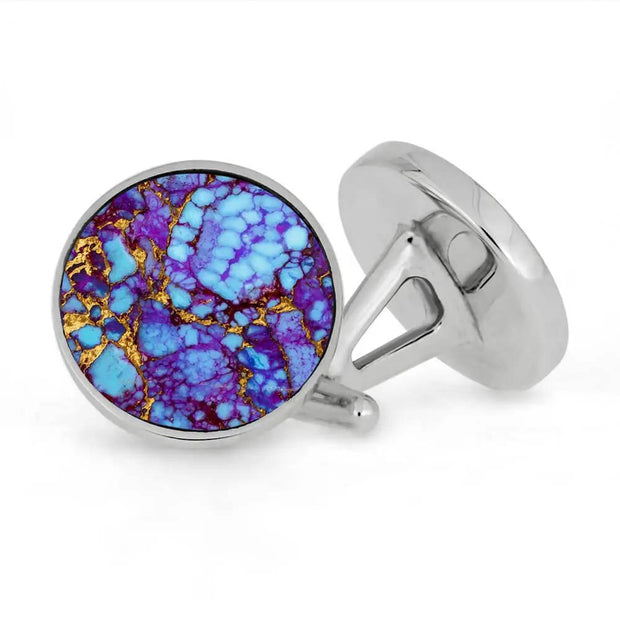 Lava Mosaic Turquoise Cuff Links In Polished Sterling Silver