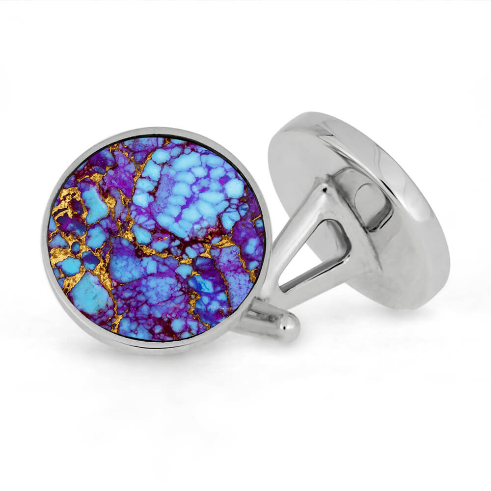 Lava Mosaic Turquoise Cuff Links In Polished Sterling Silver