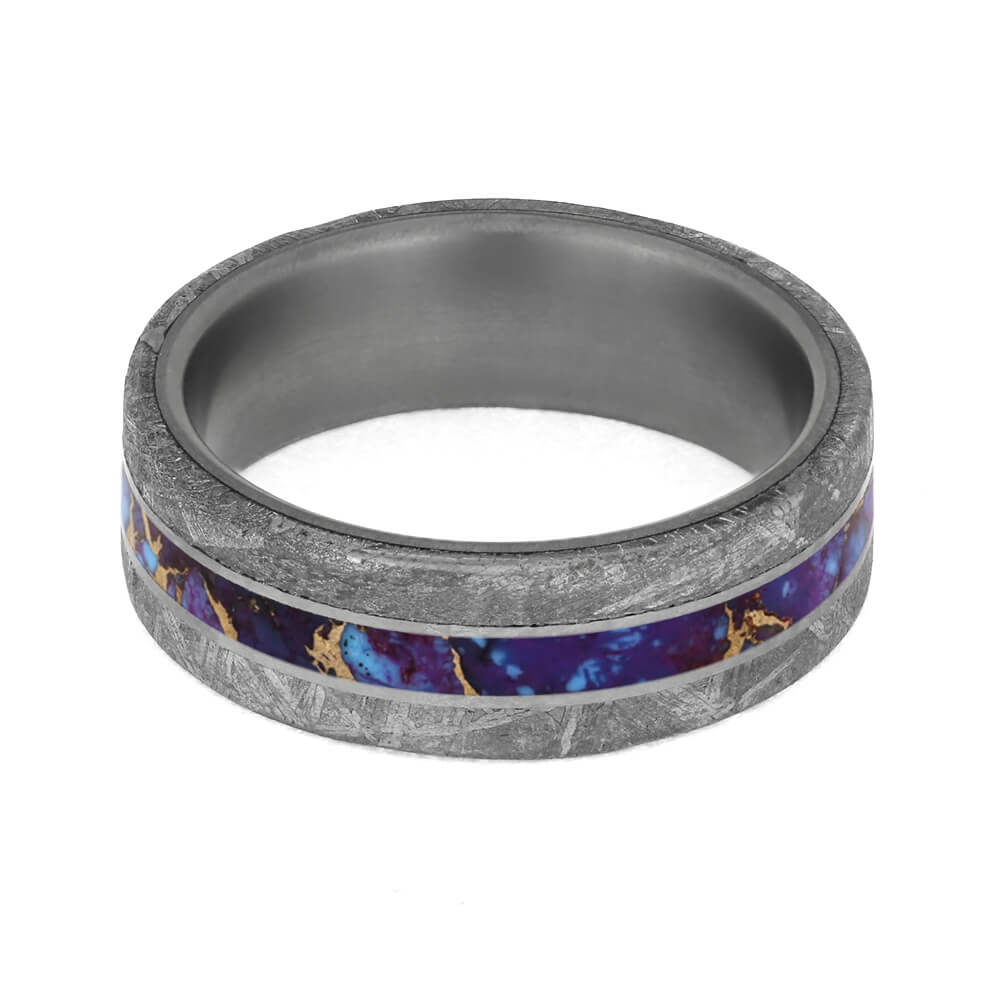 Lava Mosaic Turquoise Men's Ring With Meteorite Edges And Titanium Pinstripes-3924 - Jewelry by Johan