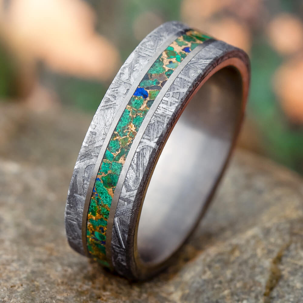 Colorful Desert Mosaic Wedding Ring With Meteorite Edges - Unknown - Send  Ring Sizer First