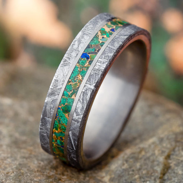 Colorful Desert Mosaic Wedding Ring With Meteorite Edges-3926 - Jewelry by Johan