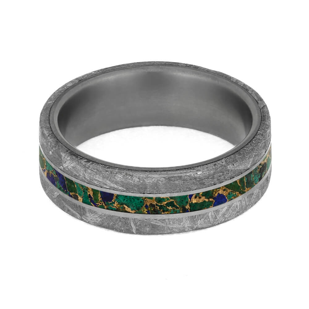 Colorful Desert Mosaic Wedding Ring With Meteorite Edges-3926 - Jewelry by Johan