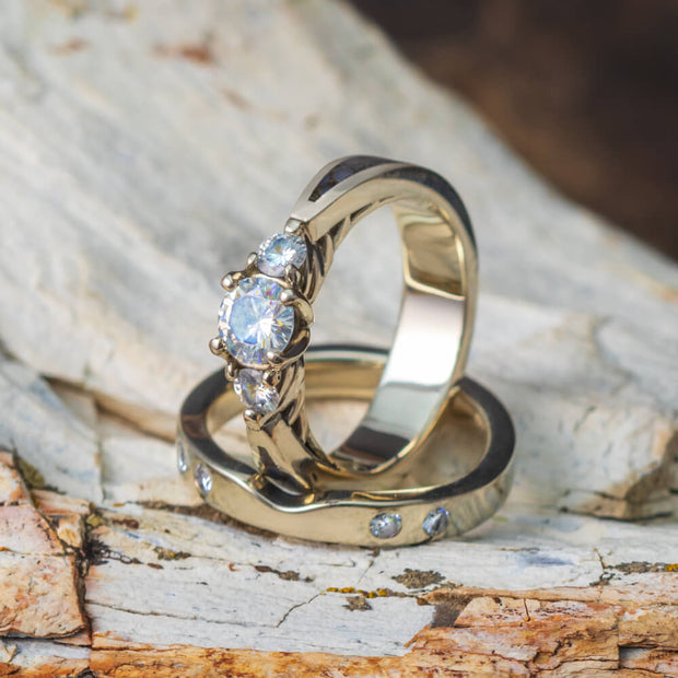 Unique White Gold Bridal Set With Dinosaur Bone