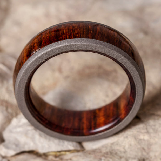 Carribean Rosewood Ring with Sandblasted Titanium Edges-3958 - Jewelry by Johan