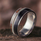 Guitar String Ring made with Vinyl LP Record, Red Palm Wood Wedding Band-3961 - Jewelry by Johan