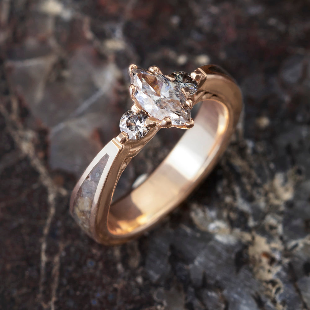 Moissanite Engagement Ring in Rose Gold With Dinosaur Bone-3989 - Jewelry by Johan