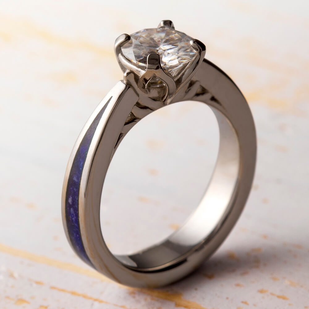 Lapis Lazuli Engagement Ring In Platinum With Round Moissanite-3998 - Jewelry by Johan