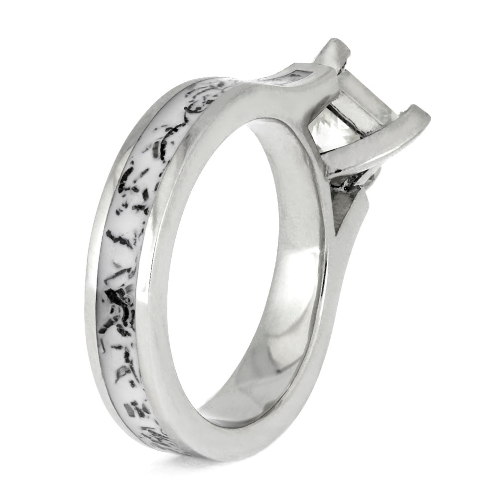 Platinum Solitaire Engagement Ring With Stardust™ Meteorite Inlay-4004 - Jewelry by Johan