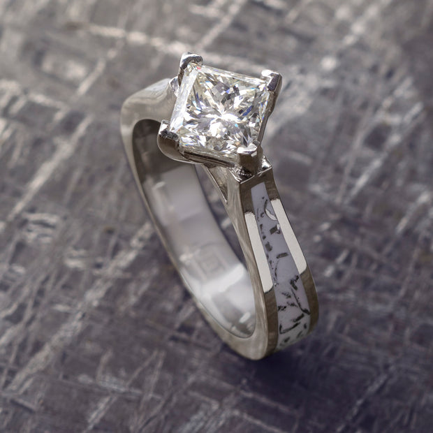 Platinum Solitaire Engagement Ring With Stardust™ Meteorite Inlay-4004 - Jewelry by Johan