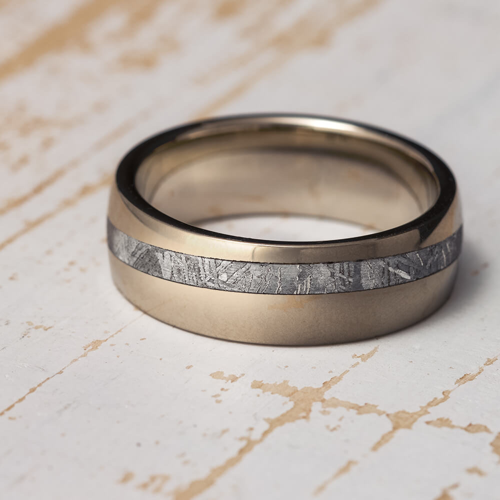 Offset Meteorite Men's Wedding Band in White Gold, Slanted Design-4026 - Jewelry by Johan
