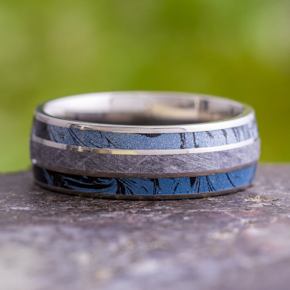 Plus Size Men's Titanium Ring With Mokume And Meteorite-4035X - Jewelry by Johan