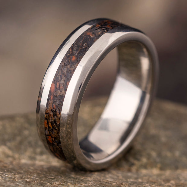 Dinosaur Bone Men's Wedding Band With Beveled Edge-4041 - Jewelry by Johan