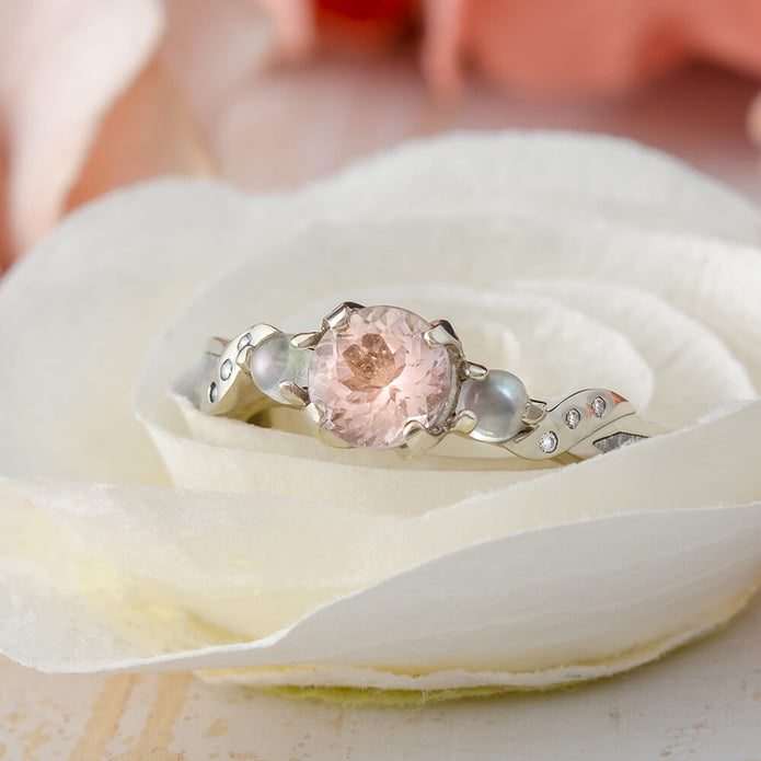 Morganite Engagement Ring with Moonstones and Meteorite-4167 - Jewelry by Johan