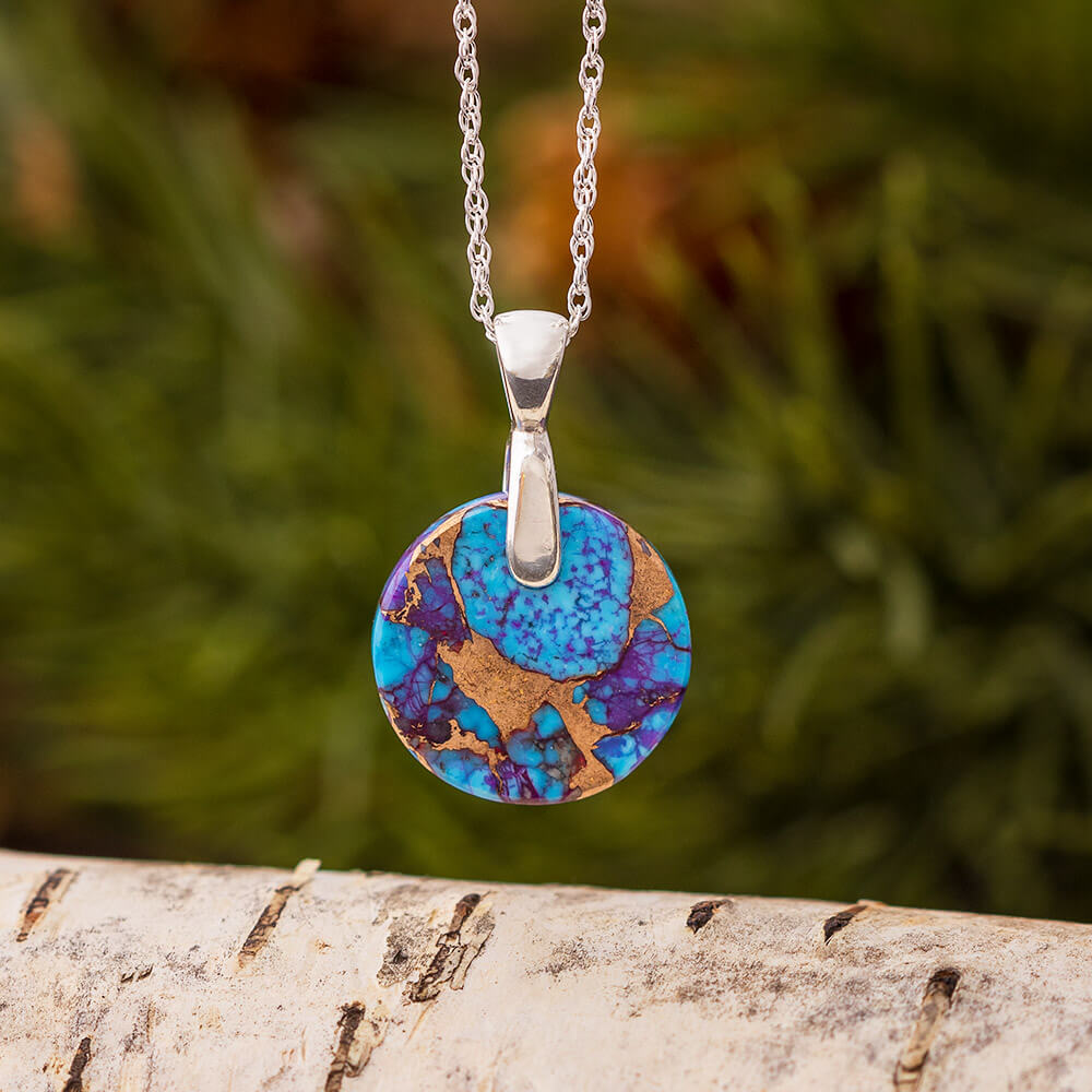 Lava Mosaic Turquoise Necklace with Sterling Silver Bail and Chain