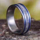 Men's Meteorite Wedding Band with Stripes of Blue Enamel-4193 - Jewelry by Johan
