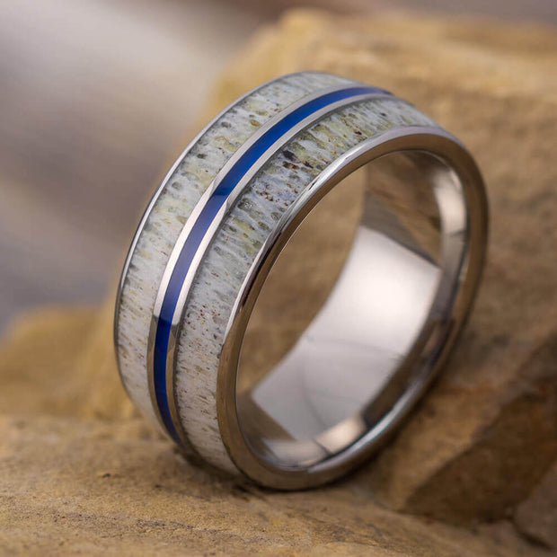 Deer Antler Wedding Band with Blue Enamel-4213 - Jewelry by Johan
